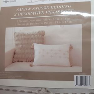 Sand and Snooze Decorative Pillow Set, tan and cream 18"square & 12"x18" rectang